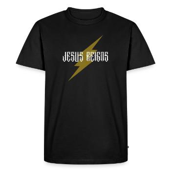 Jesus Reigns - Christian - Men's Premium Organic T-Shirt - black - Front - Nico (187cm)