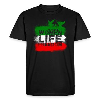 Woman Life Freedom, Peace,Iran,Flag - Men's Premium Organic T-Shirt - black - Front - Nico (187cm)