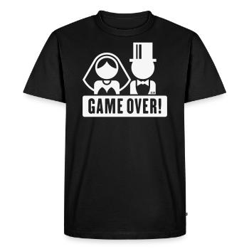 Couple nuptial / Game Over / Têtes (YAA / Mariage / F) - T-shirt Premium bio Homme - noir - Devant - Nico (187cm)