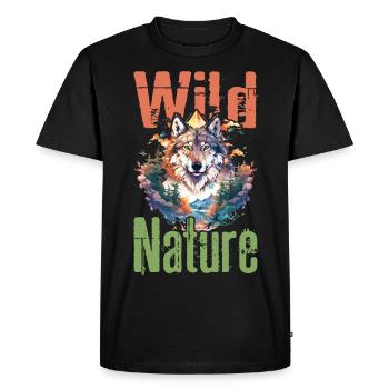 Loup Nature sauvage Tête de loup Nature sauvage Forêt Arbres - T-shirt Premium bio Homme - noir - Devant - Nico (187cm)