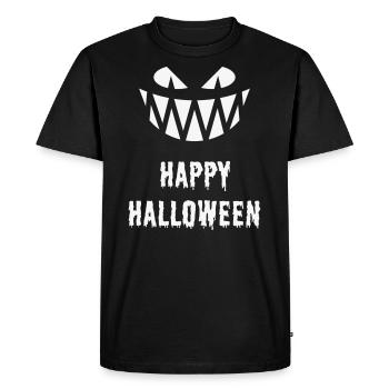Happy Halloween Fright (Smile / Teeth / White) - Men's Premium Organic T-Shirt - black - Front - Nico (187cm)