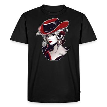 Femme cool avec un chapeau de cow-boy - T-shirt Premium bio Homme - noir - Devant - Nico (187cm)