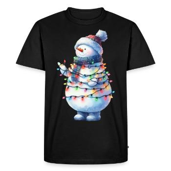 Cute snowman with fairy lights - Men's Premium Organic T-Shirt - black - Front - Nico (187cm)