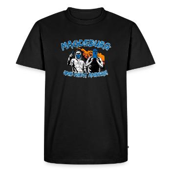 Magdeburg und nicht anders UPDATE - Männer Premium Bio T-Shirt - Schwarz - Vorne - Nico (187cm)