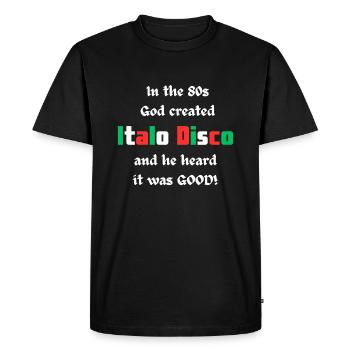 Dieu a fait Italo Disco t-shirt des années 80 - T-shirt Premium bio Homme - noir - Devant - Nico (187cm)