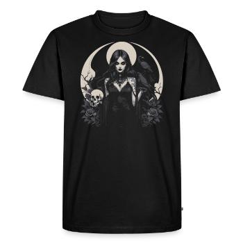 Gothic Girl et Corbeaux sur la lune - T-shirt Premium bio Homme - noir - Devant - Nico (187cm)