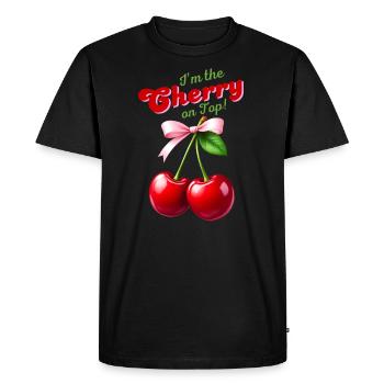 I'm the Cherry on Top - Cherries with a Pink Bow - Men's Premium Organic T-Shirt - black - Front - Nico (187cm)