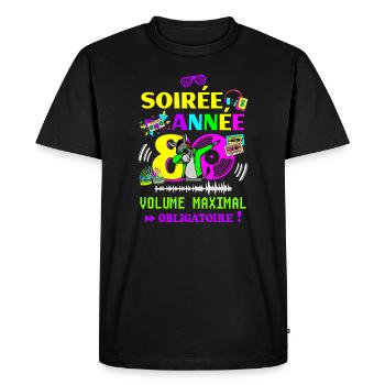 Soirée Année 80, Volume Maximal Obligatoire - T-shirt Premium bio Homme - noir - Devant - Nico (187cm)