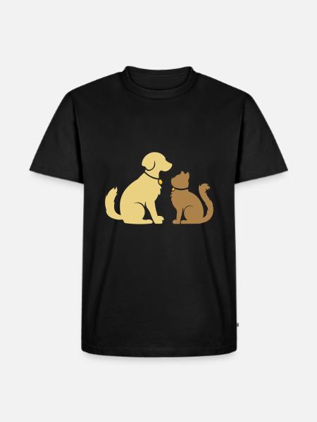 Süße Tierfreunde - Hund und Katze - dog and cat - Männer Premium Bio T-Shirt - Schwarz