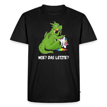 Wie das letzte Geschenk Drache frisst Einhorn fun - Männer Premium Bio T-Shirt - Schwarz - Vorne - Nico (187cm)