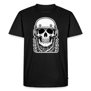 crane - squelette - tete de mort - casque de moto - T-shirt Premium bio Homme - noir - Devant - Nico (187cm)