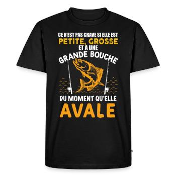 Pêcheur Humour Poisson Grande Bouche - T-shirt Premium bio Homme - noir - Devant - Nico (187cm)