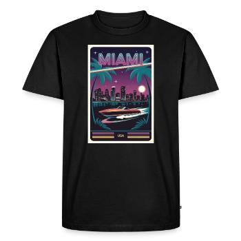 Miami néon rétro affiche souvenir vintage - T-shirt Premium bio Homme - noir - Devant - Nico (187cm)