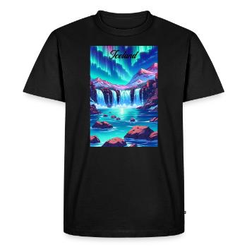 Iceland Aurora Retro Poster Vintage Souvenir - Men's Premium Organic T-Shirt - black - Front - Nico (187cm)