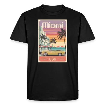 Miami Art Déco Affiche Rétro Souvenir Vintage - T-shirt Premium bio Homme - noir - Devant - Nico (187cm)
