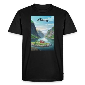 Norway Fjord Retro Poster Souvenir - Men's Premium Organic T-Shirt - black - Front - Nico (187cm)