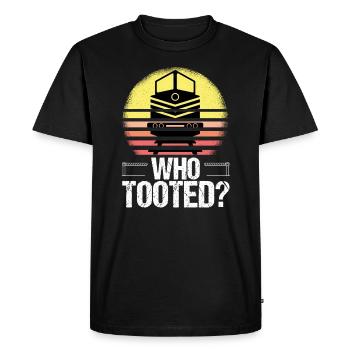 Funny Train Railway Locomotive Steam Model - Men's Premium Organic T-Shirt - black - Front - Nico (187cm)