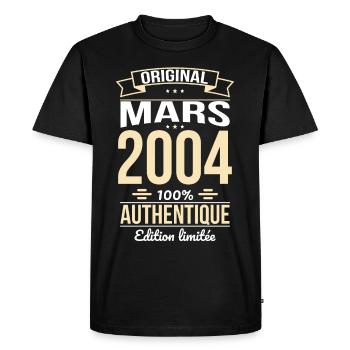 Anniversaire 20 ans - Original - Mars 2004 - T-shirt Premium bio Homme - noir - Devant - Nico (187cm)