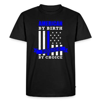 Policier disant Américain par naissance Police par choix - T-shirt Premium bio Homme - noir - Devant - Nico (187cm)