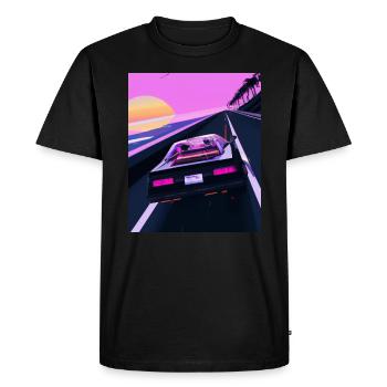 Vaporwave Aesthetic Sports Car Sunset - Men's Premium Organic T-Shirt - black - Front - Nico (187cm)