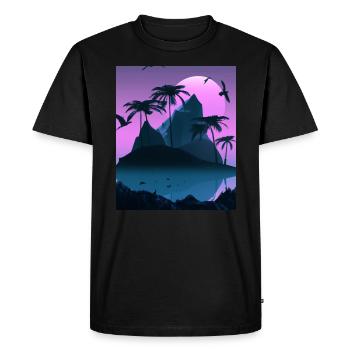 Vaporwave Aesthetic Tropical Island Palm Trees - Men's Premium Organic T-Shirt - black - Front - Nico (187cm)