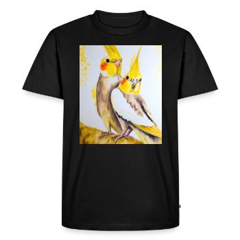 Cockatiel Couple Gustav Klimt Style - Men's Premium Organic T-Shirt - black - Front - Nico (187cm)