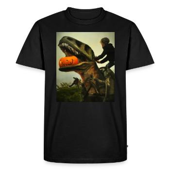 Halloween Dino Boy chevauchant des dinosaures - T-shirt Premium bio Homme - noir - Devant - Nico (187cm)