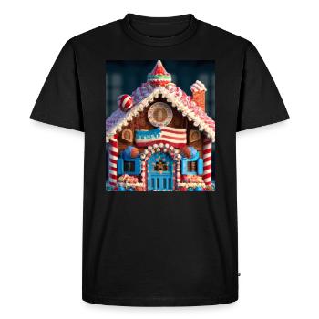 American Christmas Gingerbread House with US - Men's Premium Organic T-Shirt - black - Front - Nico (187cm)