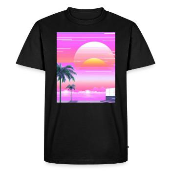Vaporwave Sun Synthwave Sunset Palms - Men's Premium Organic T-Shirt - black - Front - Nico (187cm)