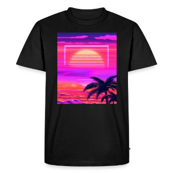 Vaporwave Sun Synthwave Sunset Palms - Men's Premium Organic T-Shirt - black - Front - Nico (187cm)