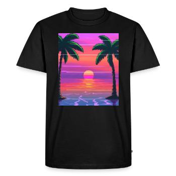 Vaporwave Sun Synthwave Sunset Palms - Men's Premium Organic T-Shirt - black - Front - Nico (187cm)