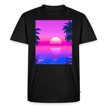 Vaporwave Sun Synthwave Sunset Palms - Men's Premium Organic T-Shirt - black - Front - Nico (187cm)