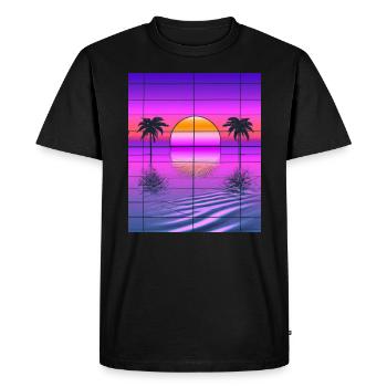 Vaporwave Sun Synthwave Sunset Palms - Men's Premium Organic T-Shirt - black - Front - Nico (187cm)