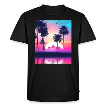 Vaporwave Sun Synthwave Sunset Palms - Men's Premium Organic T-Shirt - black - Front - Nico (187cm)