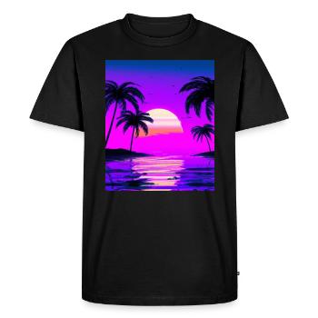 Vaporwave Sun Synthwave Sunset Palms - Men's Premium Organic T-Shirt - black - Front - Nico (187cm)