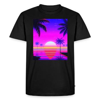 Vaporwave Sun Synthwave Sunset Palms - Men's Premium Organic T-Shirt - black - Front - Nico (187cm)