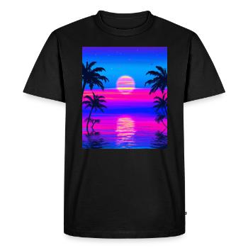 Vaporwave Sun Synthwave Sunset Palms - Men's Premium Organic T-Shirt - black - Front - Nico (187cm)