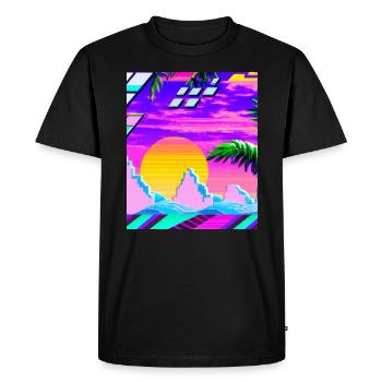 Synthwave Sun Hawaii Vaporwave Aesthetic - Men's Premium Organic T-Shirt - black - Front - Nico (187cm)