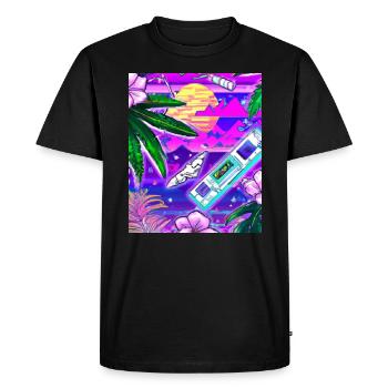 Synthwave Sun Hawaii Vaporwave Aesthetic - Men's Premium Organic T-Shirt - black - Front - Nico (187cm)