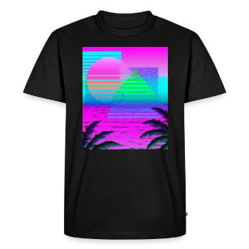 Synthwave Sun Hawaii Vaporwave Aesthetic - Men's Premium Organic T-Shirt - black - Front - Nico (187cm)