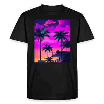 Synthwave Sun Hawaii Vaporwave Aesthetic - Men's Premium Organic T-Shirt - black - Front - Nico (187cm)