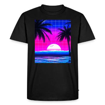 Synthwave Sun Hawaii Vaporwave Aesthetic - Men's Premium Organic T-Shirt - black - Front - Nico (187cm)