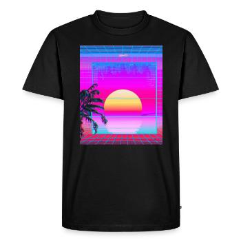 Synthwave Sun Hawaii Vaporwave Aesthetic - Men's Premium Organic T-Shirt - black - Front - Nico (187cm)