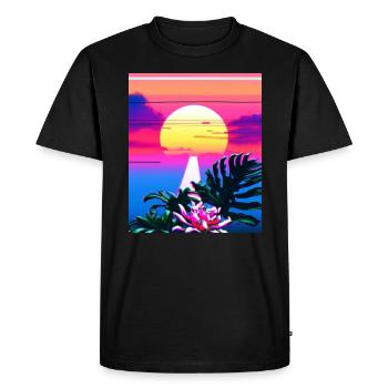 Synthwave Sun Hawaii Vaporwave Aesthetic - Men's Premium Organic T-Shirt - black - Front - Nico (187cm)