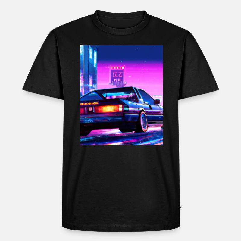Vaporwave Aesthetic Synthwave City - Männer Premium Bio T-Shirt - Schwarz