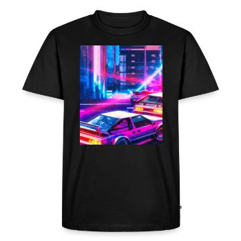 Vaporwave Aesthetic Synthwave City - Men's Premium Organic T-Shirt - black - Front - Nico (187cm)