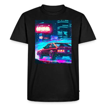 Vaporwave Aesthetic Synthwave City - Men's Premium Organic T-Shirt - black - Front - Nico (187cm)