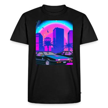 Vaporwave Aesthetic Synthwave City - Men's Premium Organic T-Shirt - black - Front - Nico (187cm)