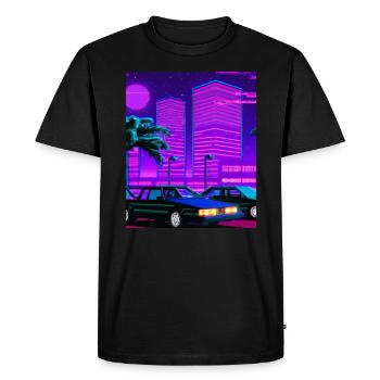 Vaporwave Aesthetic Synthwave City - Men's Premium Organic T-Shirt - black - Front - Nico (187cm)