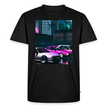 Vaporwave Aesthetic Synthwave City - Men's Premium Organic T-Shirt - black - Front - Nico (187cm)